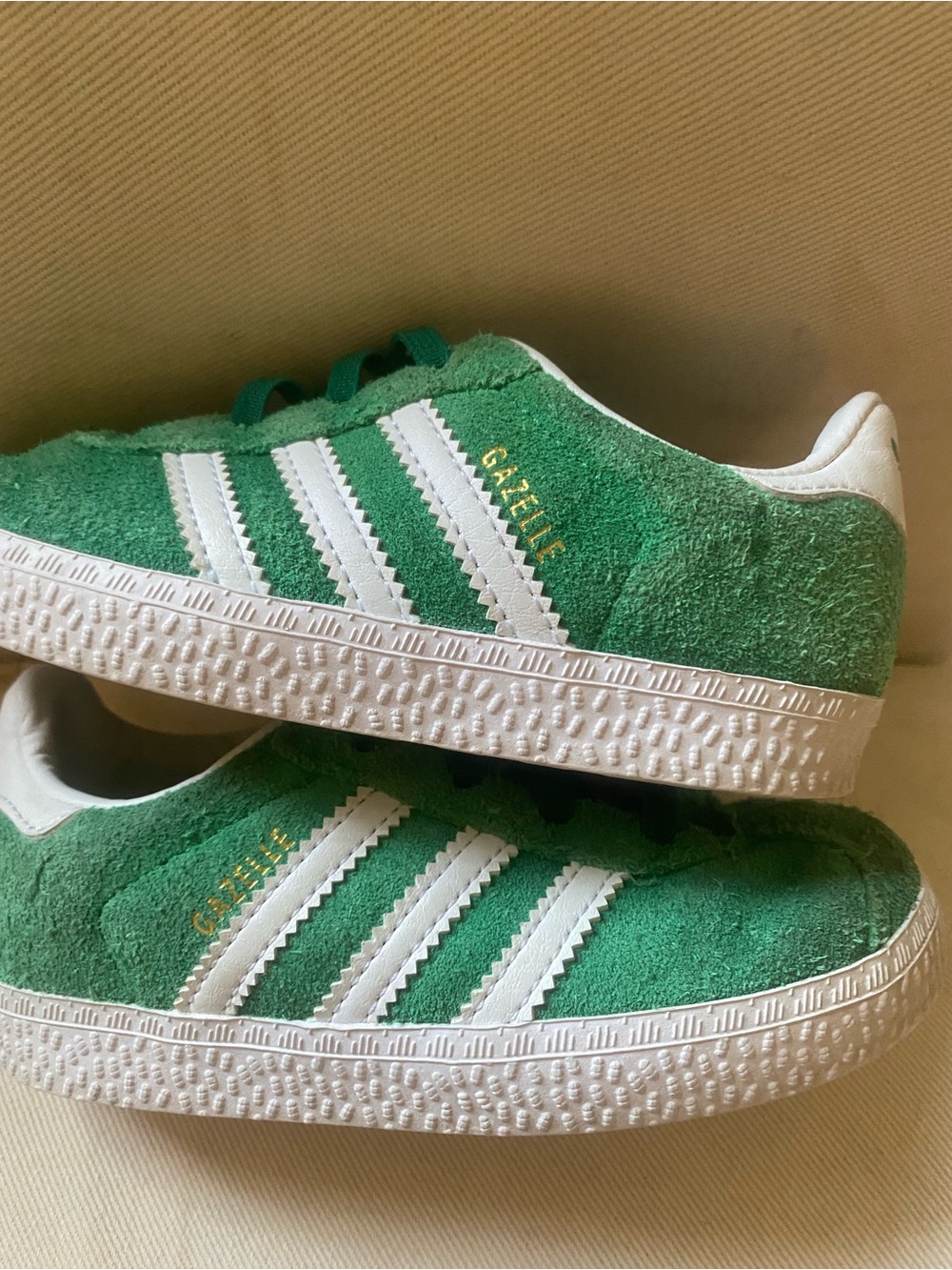 adidas Kids Gazelle Suede Sneakers in Green with White Stripes